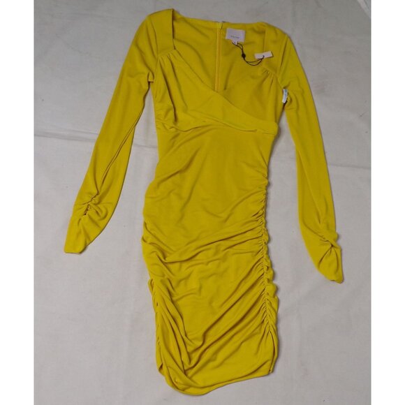🆕 Cinq à Sept Miah Ruched Jersey Mini Dress Yellow 4 - Picture 5 of 11
